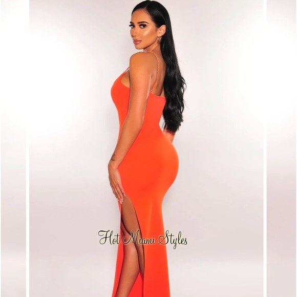 💕🥰❤️NWT SLIT MIDI DRESS - TANGERINE❤️🥰💕 - Picture 2 of 2